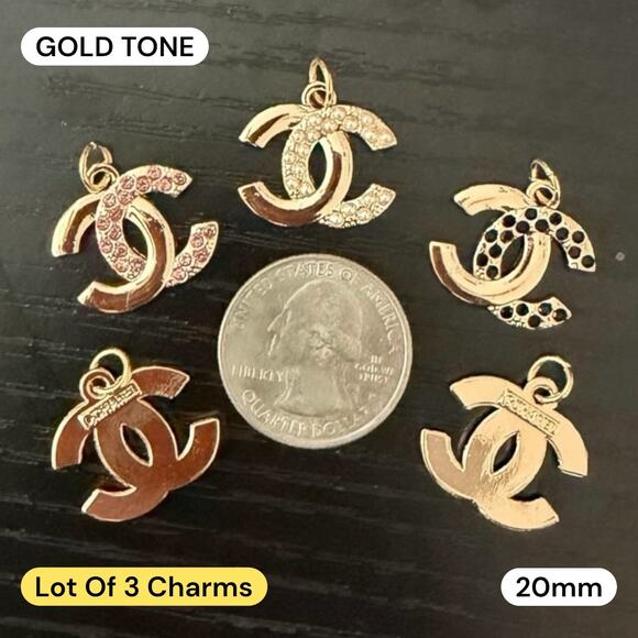 NEW STYLE - Lot of 3 Chanel Gold Tone Zipper Pull Button Charms 20mm - Picture 1 of 1